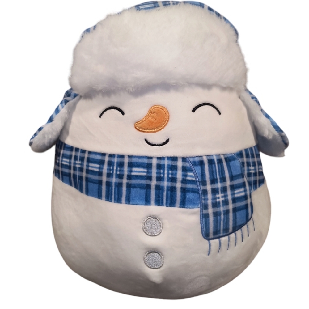 Squishmallow 12" Manny the Snowman in Plaid Trapper Hat, Holiday 2022